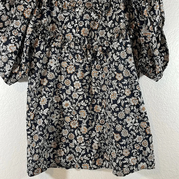 ZARA Black White Printed Floral Ruffle Mini Dress Size Small - Picture 5 of 16